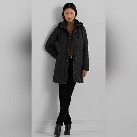 Lauren Ralph Lauren Hooded Quilted Coat Black Jacket Size XS - Picture 3 of 9